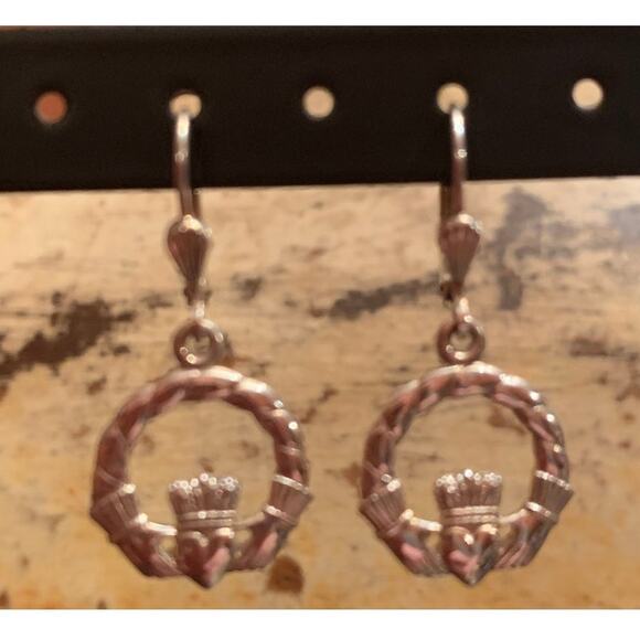 Sterling Silver Claddagh Earrings Made In Ireland - Picture 1 of 5